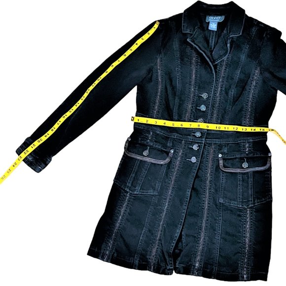 Motto 98% Cotton Button Front Long Jacket/Blazer Black Denim Brown Trim, Sz XS - Picture 4 of 9